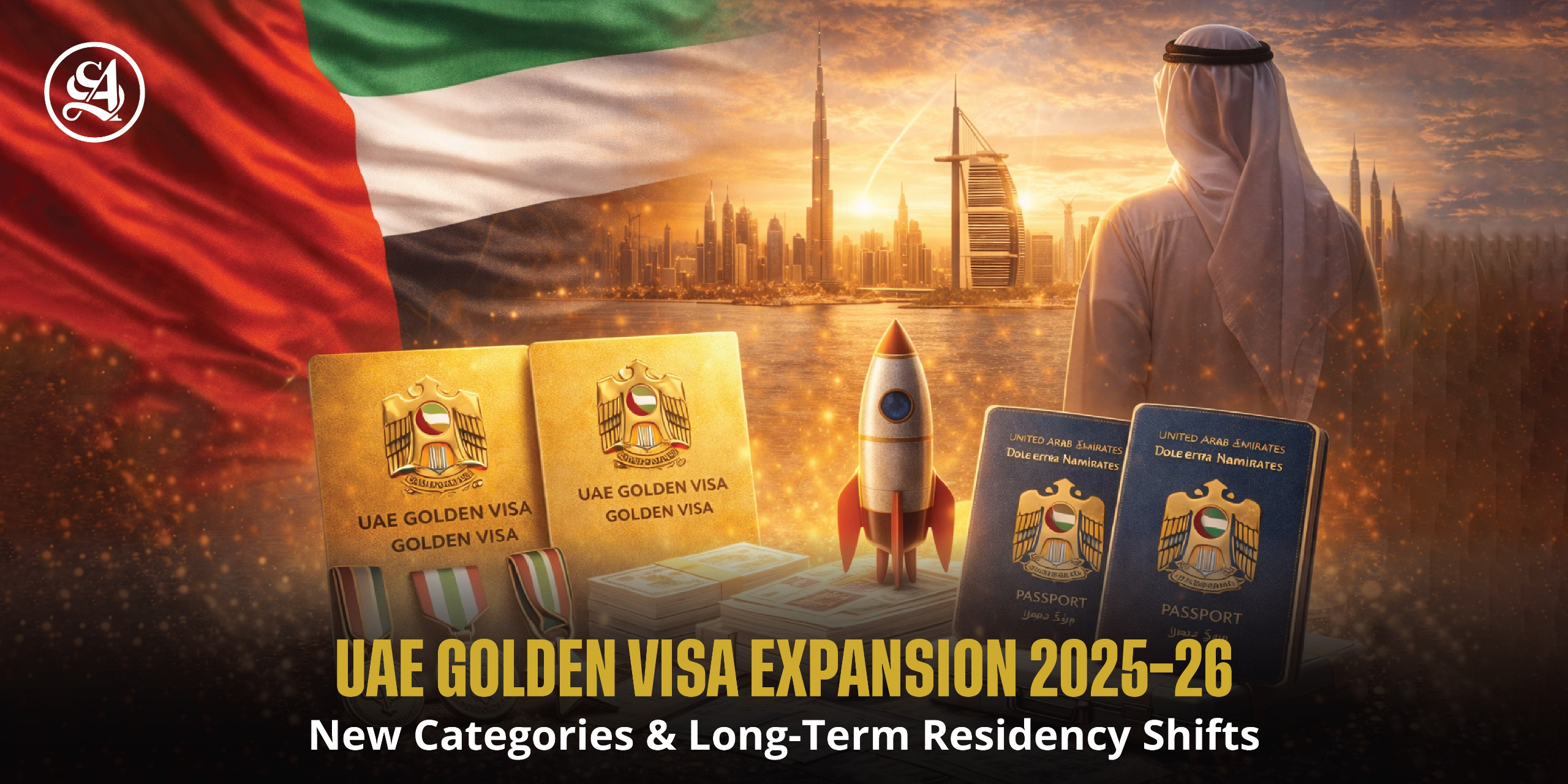 Dubai skyline representing UAE Golden Visa 2025-26 expansion and long-term  residency program for investors and professionals