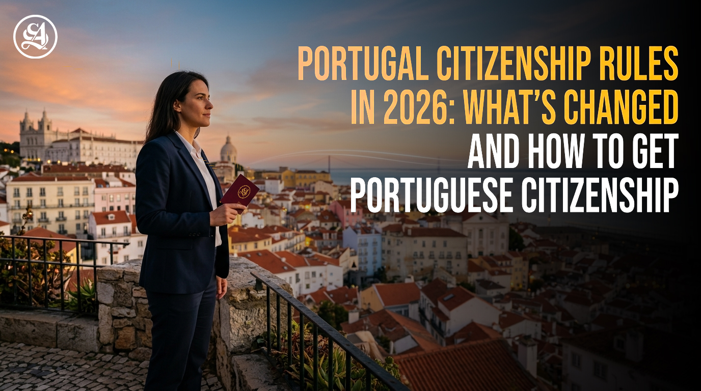 Portuguese passport and Lisbon city view for 2026 citizenship guide.