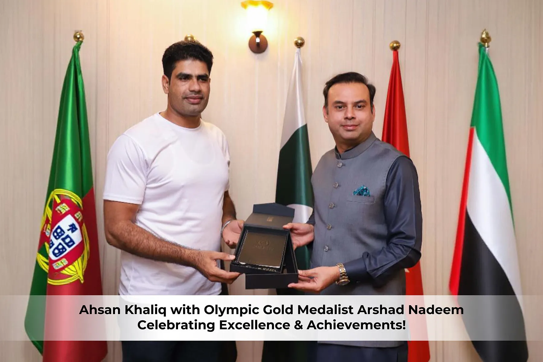 Ahsan Khaliq with Olympic gold medalist Arshad Nadeem celebrating excellence and achievements